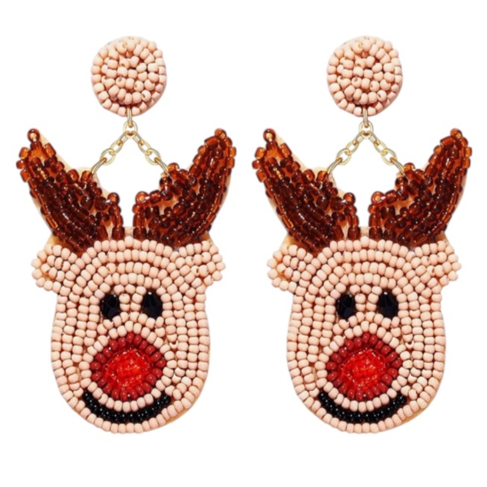 Beaded Reindeer Earrings NEW